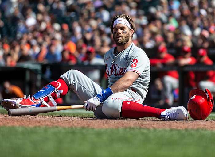 Bryce Harper during an at-bat against the Giants in June.